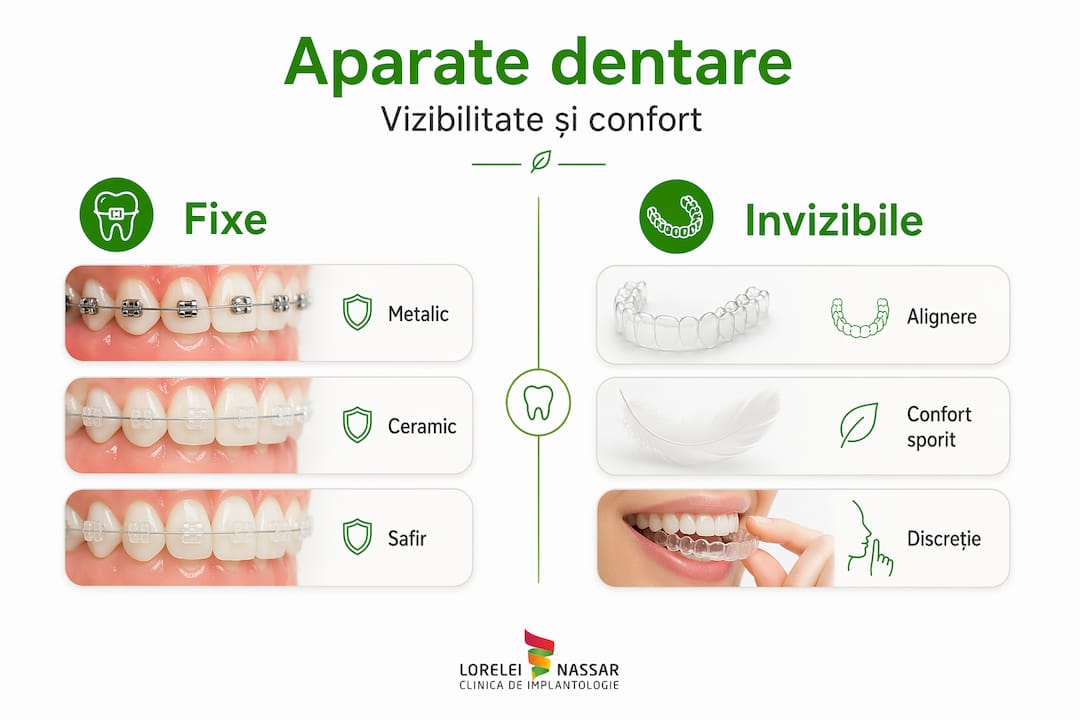 Infografic: cele mai populare tipuri de aparat dentar – de la cele fixe, la cele discrete și aproape invizibile