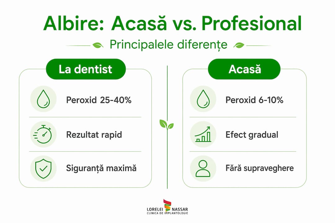 Infografic: diferențe între albirea din confortul casei și tratamentele profesionale