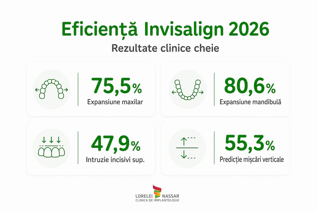 Eficiența Invisalign în 2026: ce arată datele reale 1 Infografic cu principalele rezultate obținute cu Invisalign în 2026