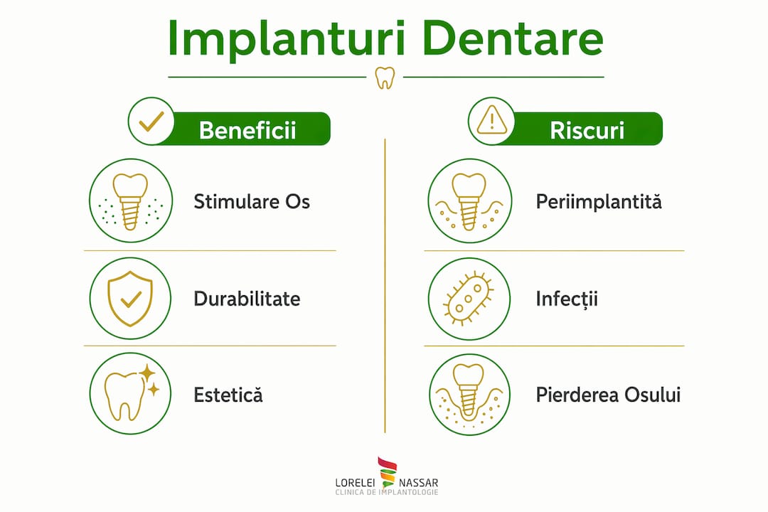 Infografic: Avantajele și riscurile implanturilor dentare puse față în față