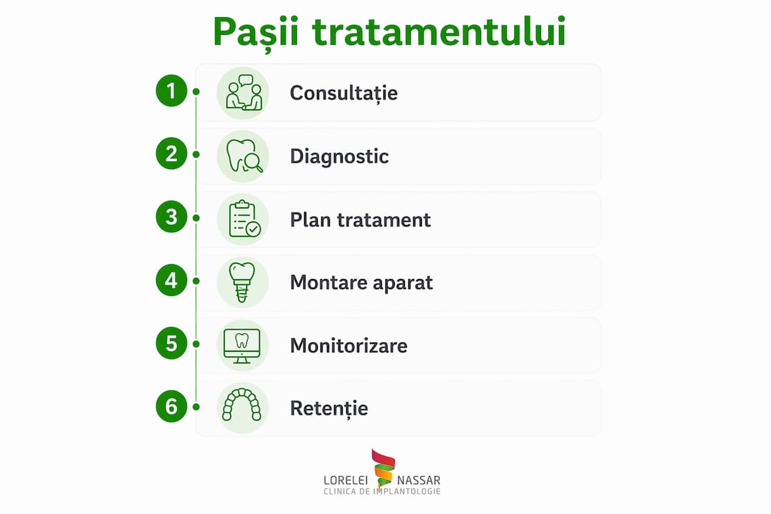 Infografic care prezintă pașii unui tratament ortodontic