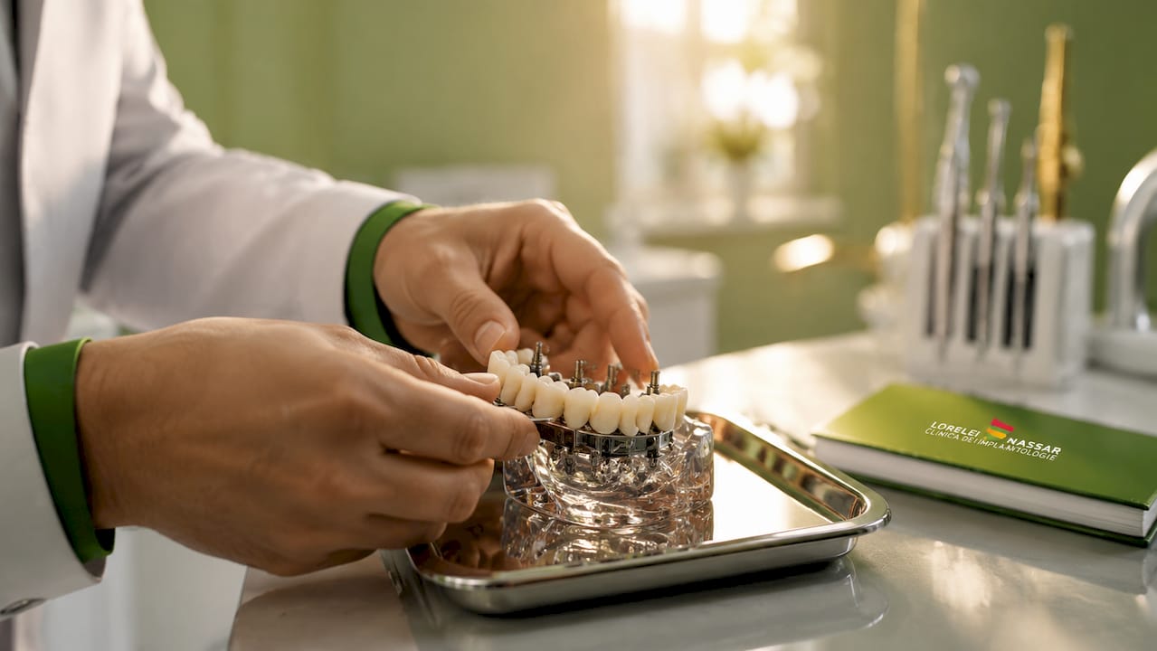 All on 6: ghid complet pentru implanturi dentare în 2026 1 Imagine detaliată cu un model de implant dentar ținut în mâini