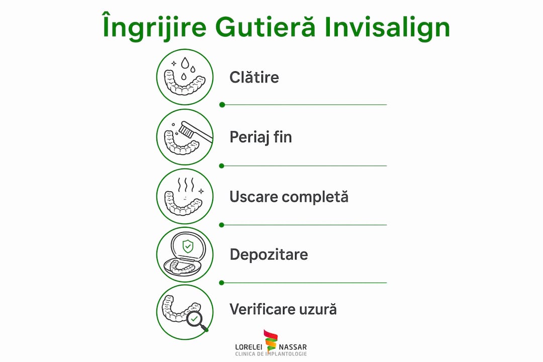 Ghid vizual cu etapele corecte de îngrijire a gutierelor Invisalign