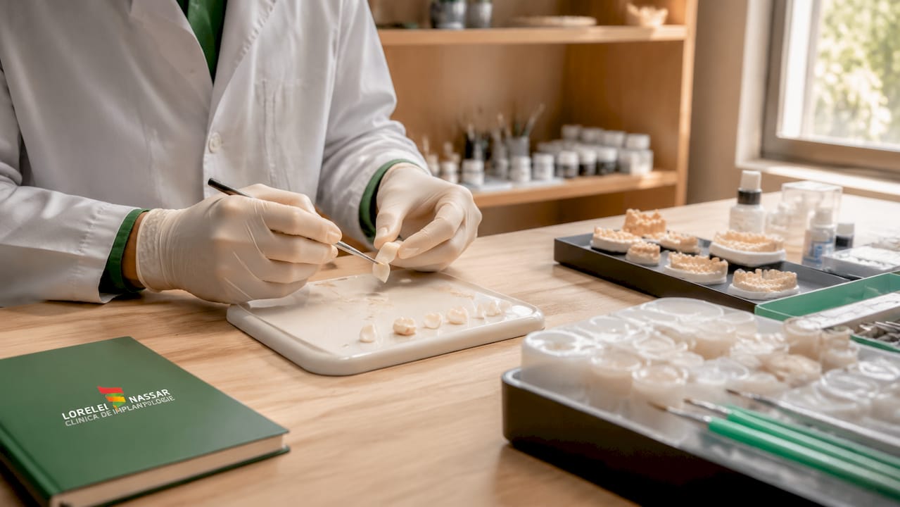 Mâini pricepute modelează fațete dentare din ceramică în laborator