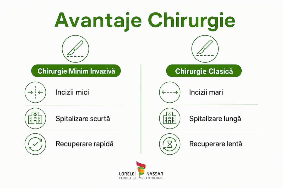Infografic: avantajele chirurgiei minim invazive comparativ cu operația clasică