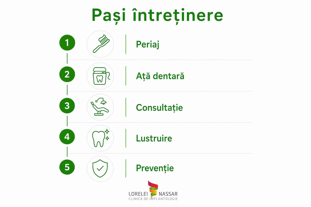 Întreținere dinți zirconiu: ghid practic 2026 2 Infografic: cum ai grijă corect de dinții din zirconiu – pași esențiali pentru o igienă impecabilă
