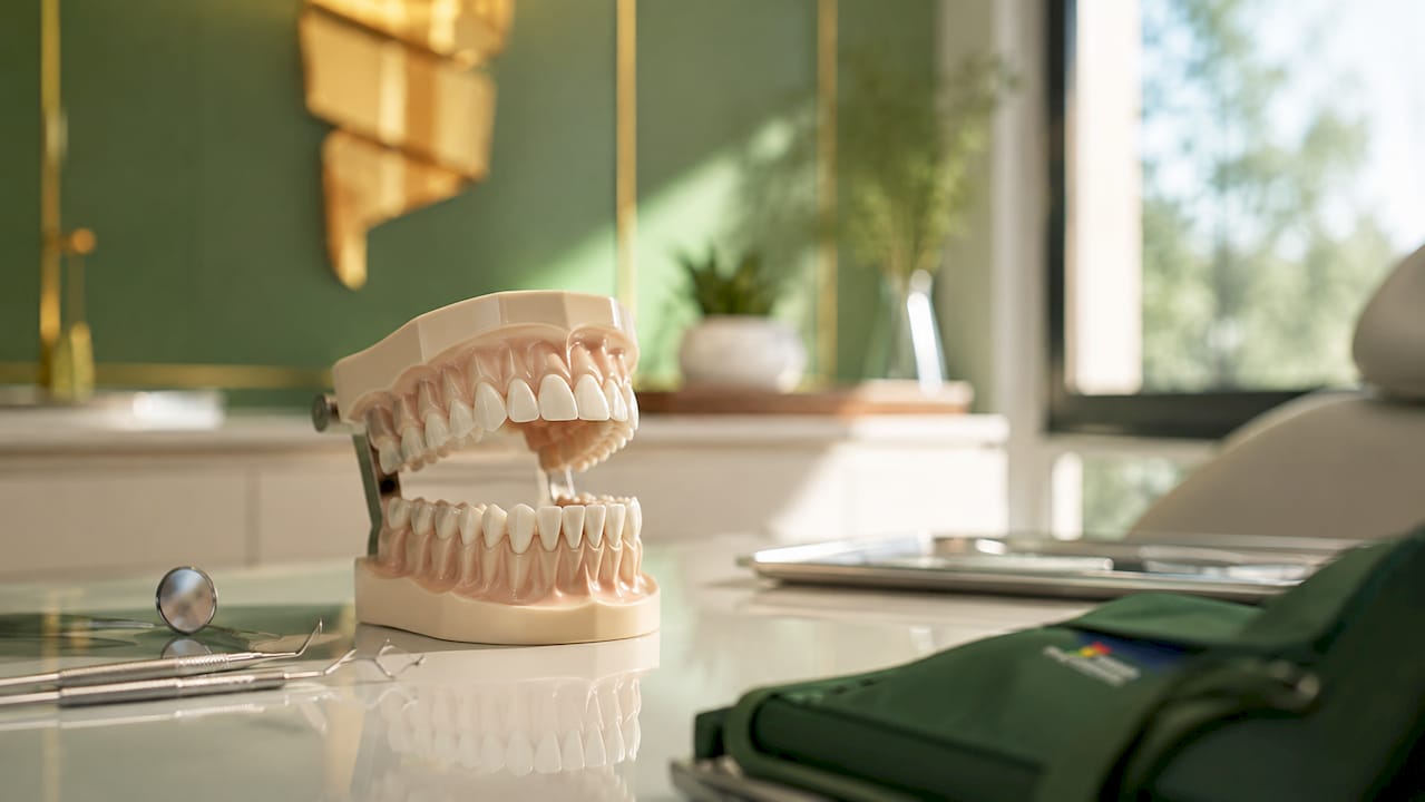 Model dentar care ilustrează structura dinților permanenți la adulți