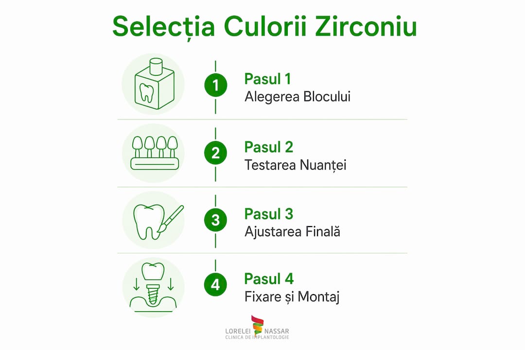 Paleta de culori dinți zirconiu: ghid complet 2026 1 Infografic: etapele colorării zirconiei