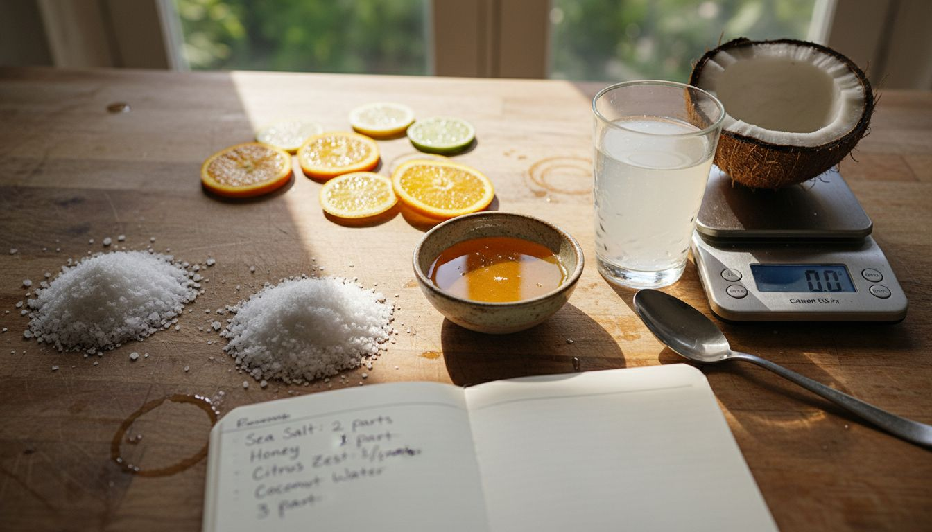 Key natural electrolyte drink ingredients displayed