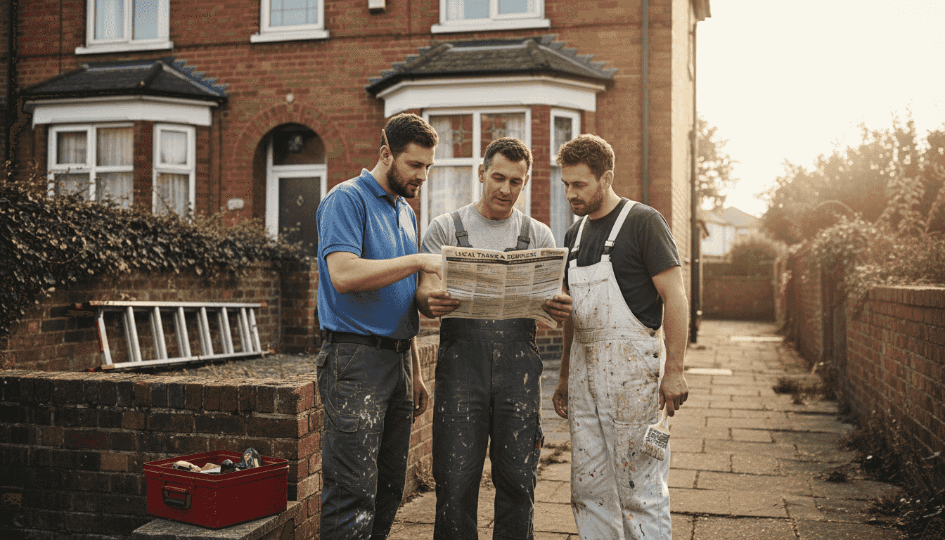 UK tradesmen referencing printed local directory