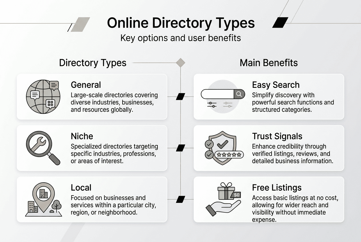 Infographic on directory types and benefits