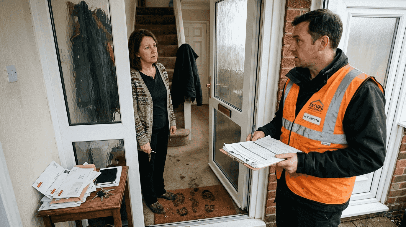 Homeowner confronts suspicious tradesperson at door