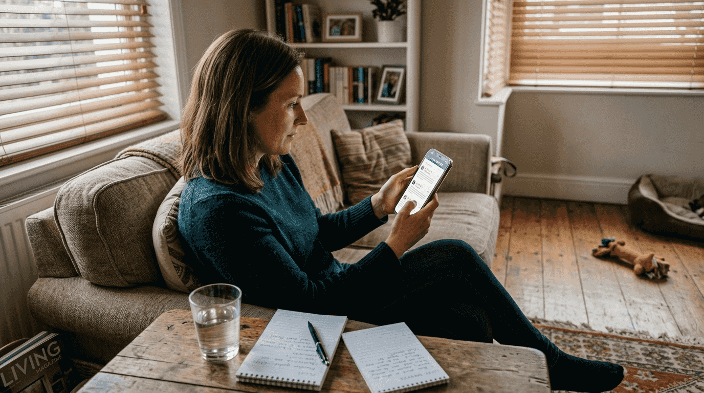 Woman reads reviews for local businesses