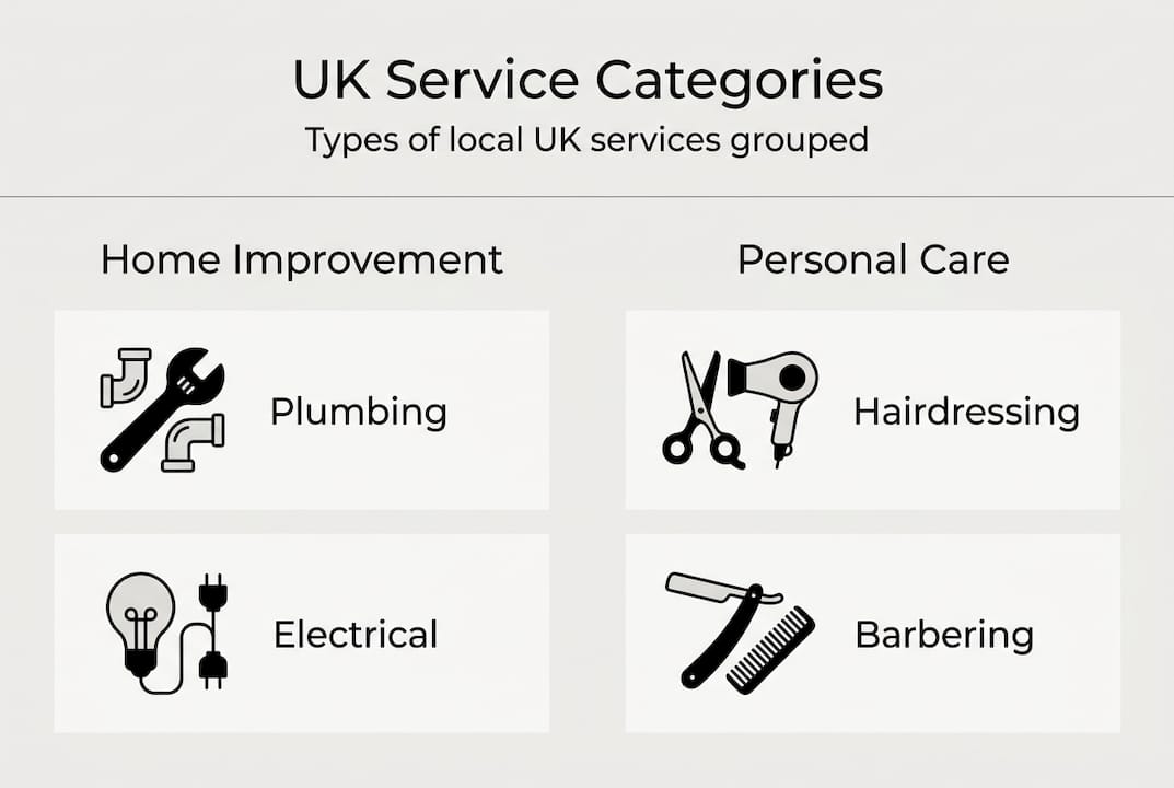 Infographic showing UK service categories examples