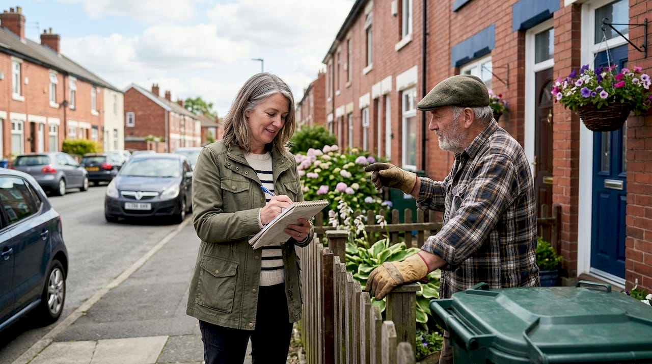 Woman asking neighbour for service recommendations
