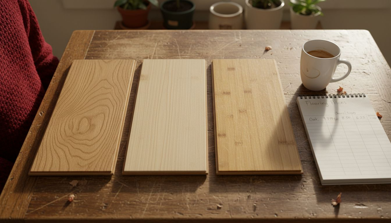 Oak, maple, bamboo hardwood sample boards