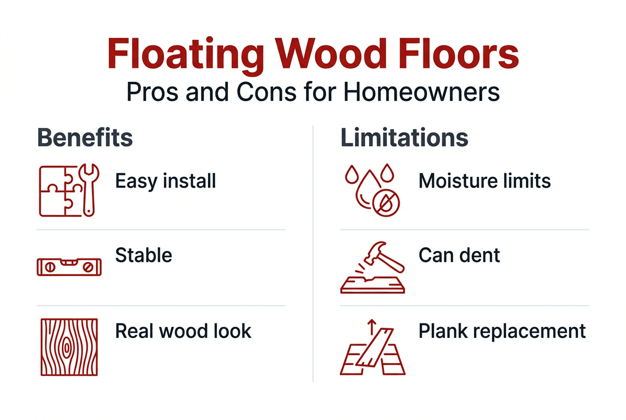 Infographic of floating wood floor pros and cons