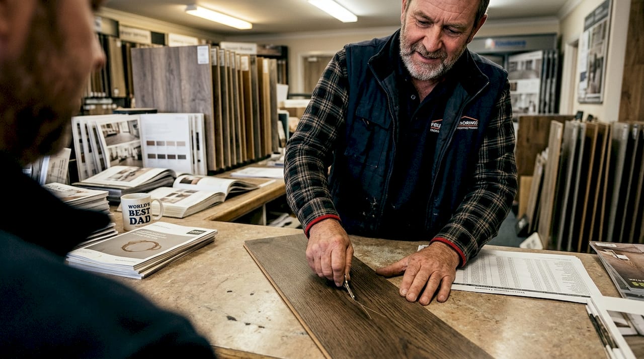 Retailer demonstrating laminate scratch test