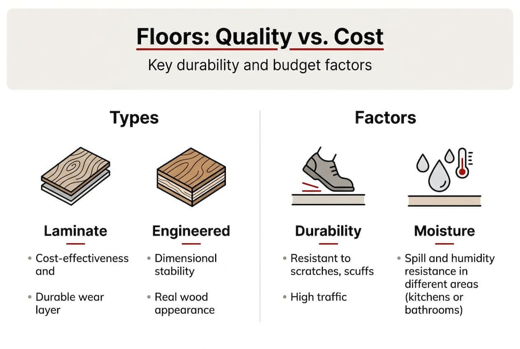 Infographic showing flooring types and factors