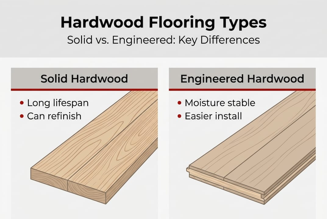 Infographic comparing solid vs engineered hardwood