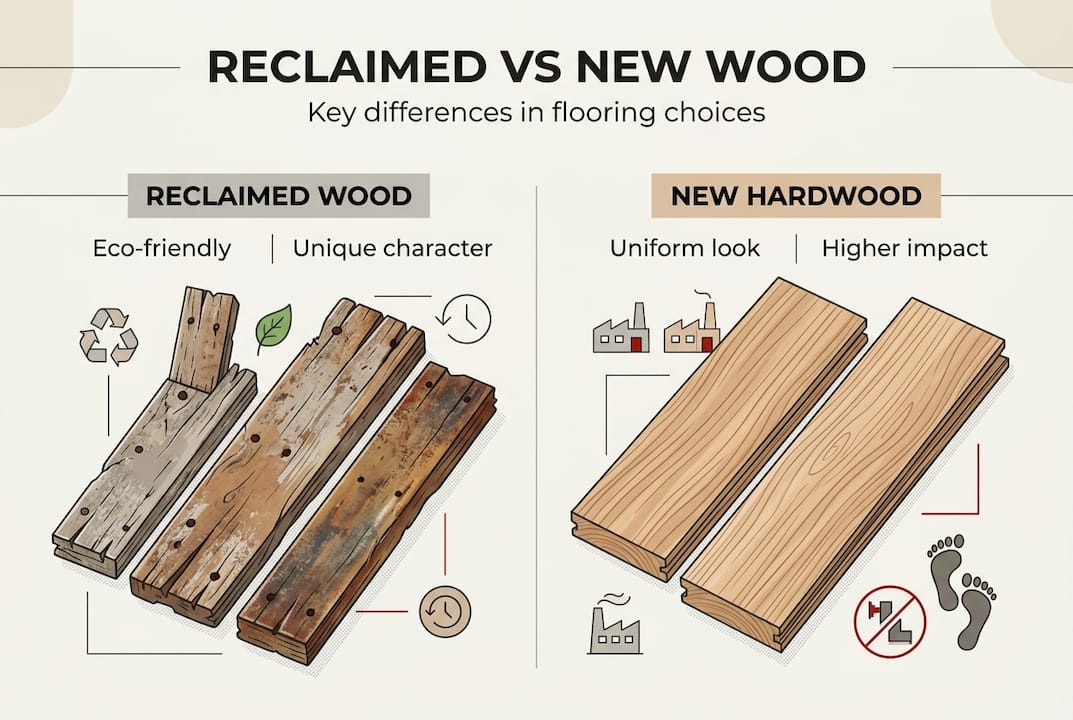 Infographic comparing reclaimed and new wood flooring