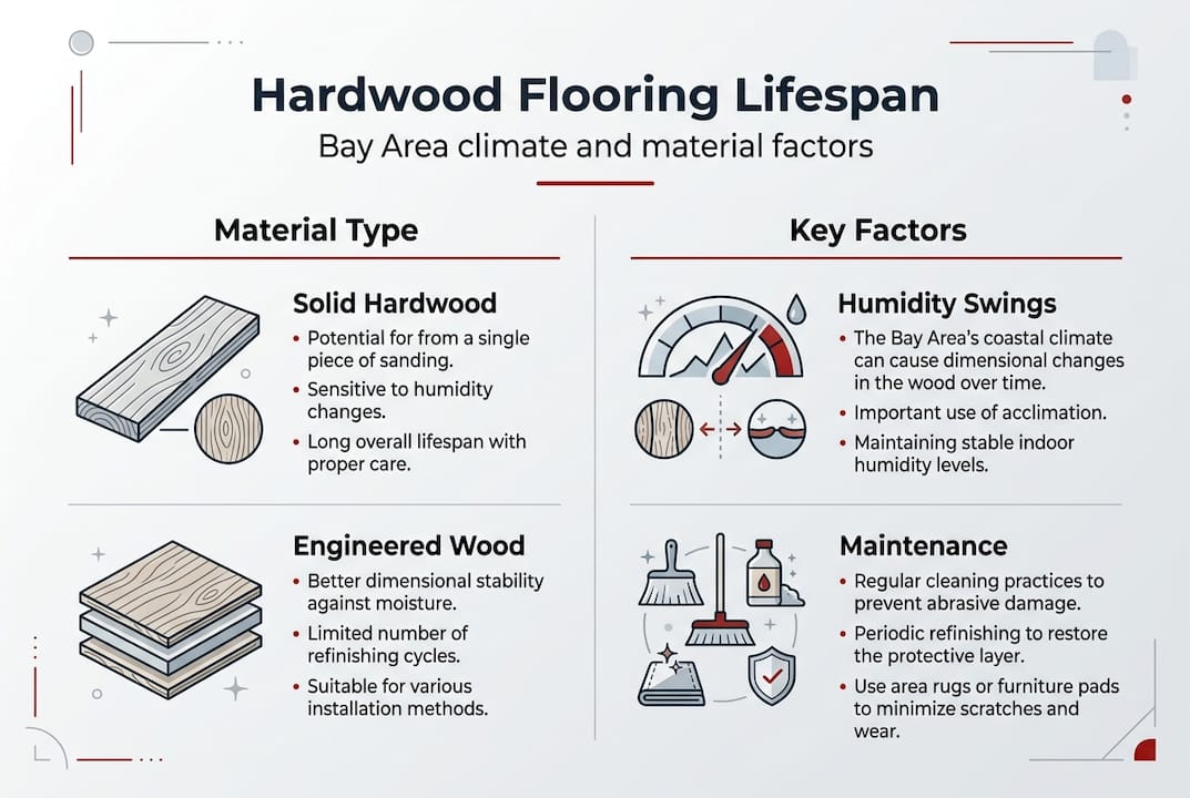 Infographic on hardwood flooring lifespan factors