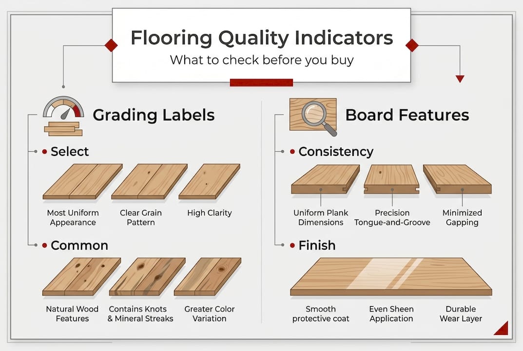 Infographic on hardwood floor grading and features