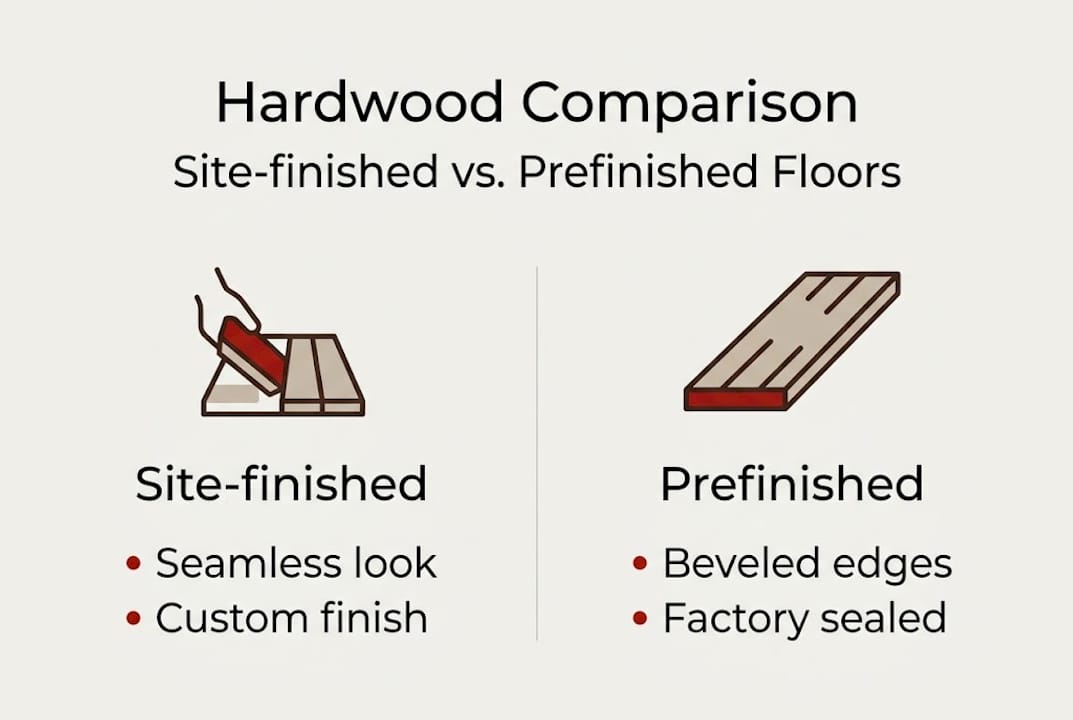 Infographic comparing site-finished and prefinished hardwood