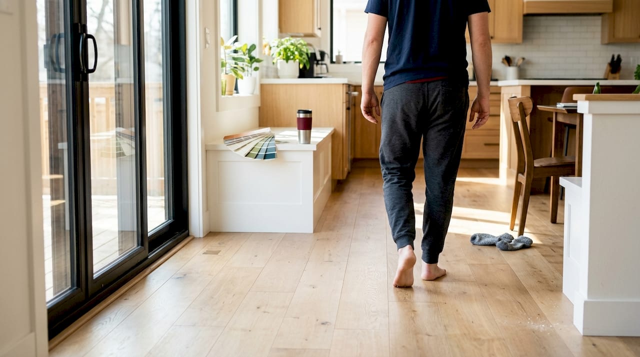 Seamless site-finished hardwood in home interior