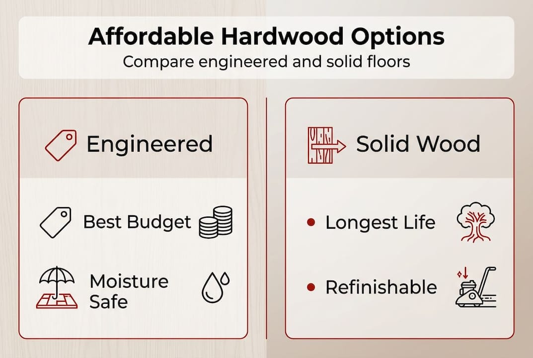 Infographic showing engineered vs solid hardwood options