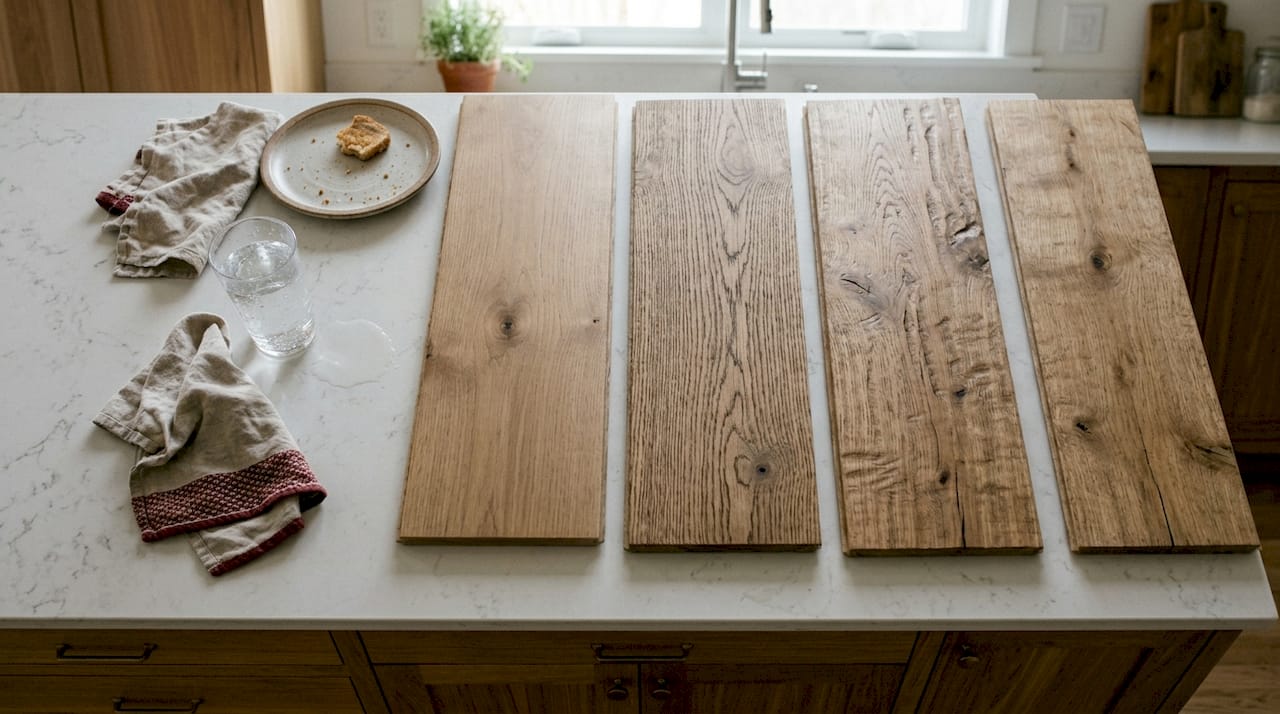 Closeup of various oak flooring textures