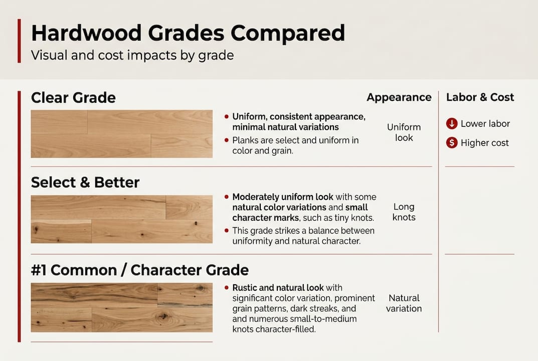 Infographic comparing hardwood flooring grades