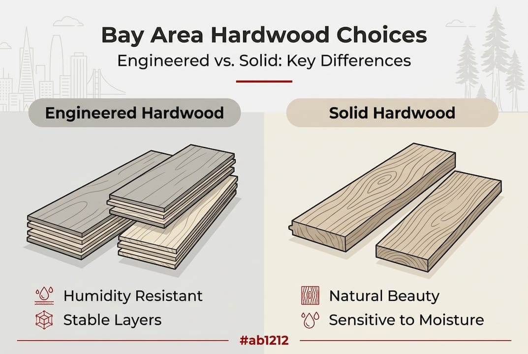 Infographic showing engineered vs solid hardwood features