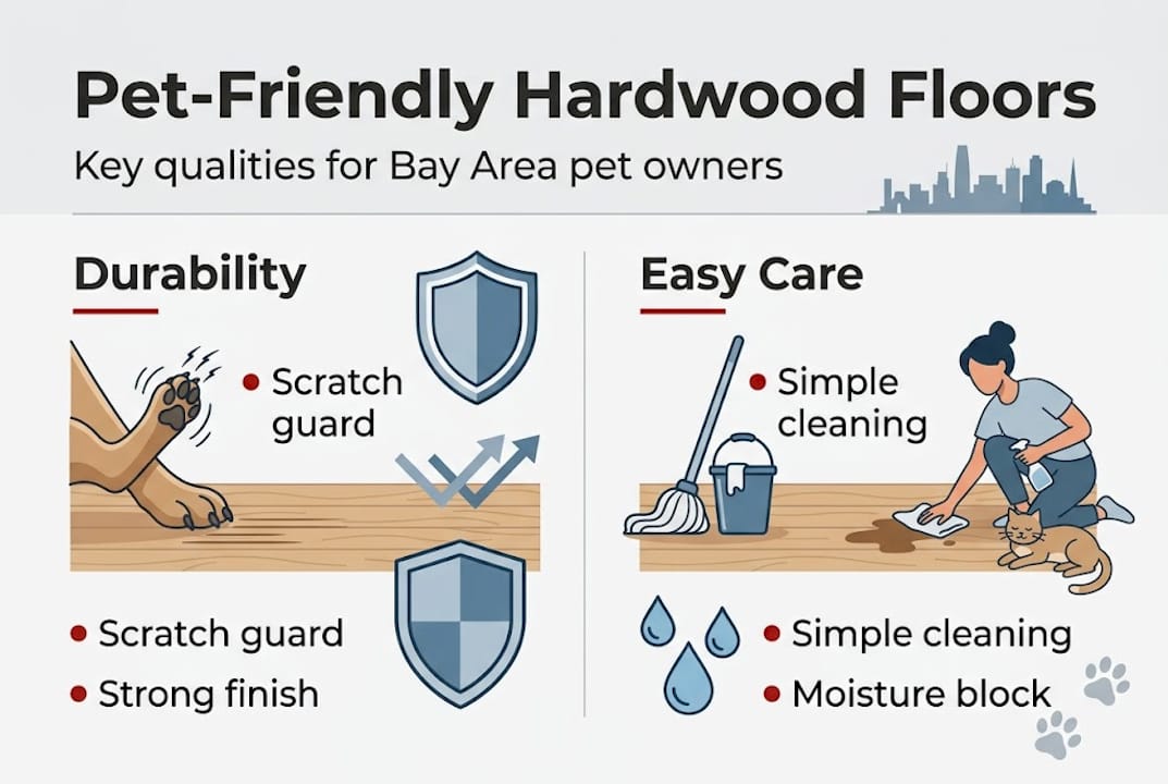 Infographic showing pet-friendly hardwood floor features