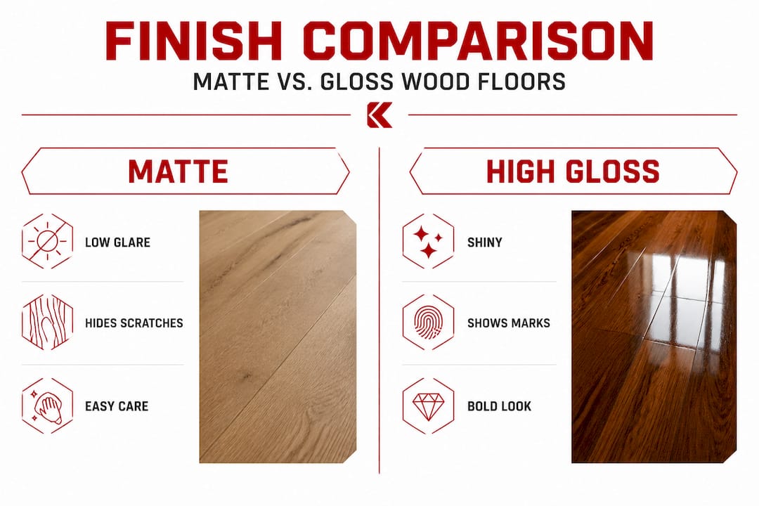 Infographic comparing matte and gloss wood floors