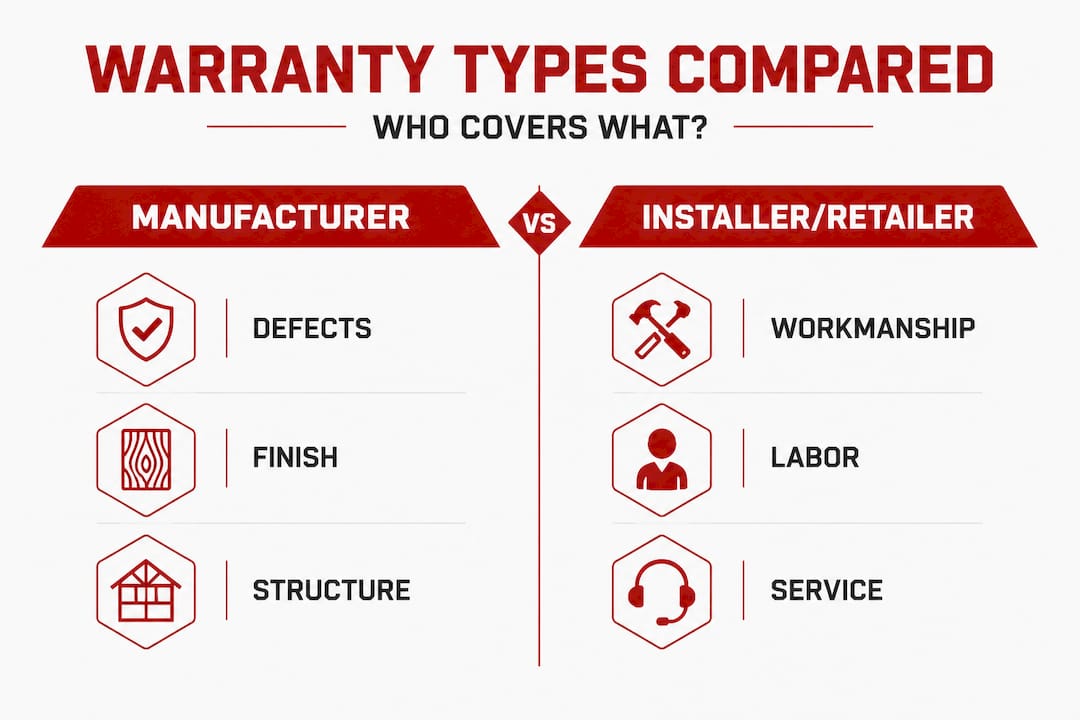 Infographic comparing flooring warranty types and coverage