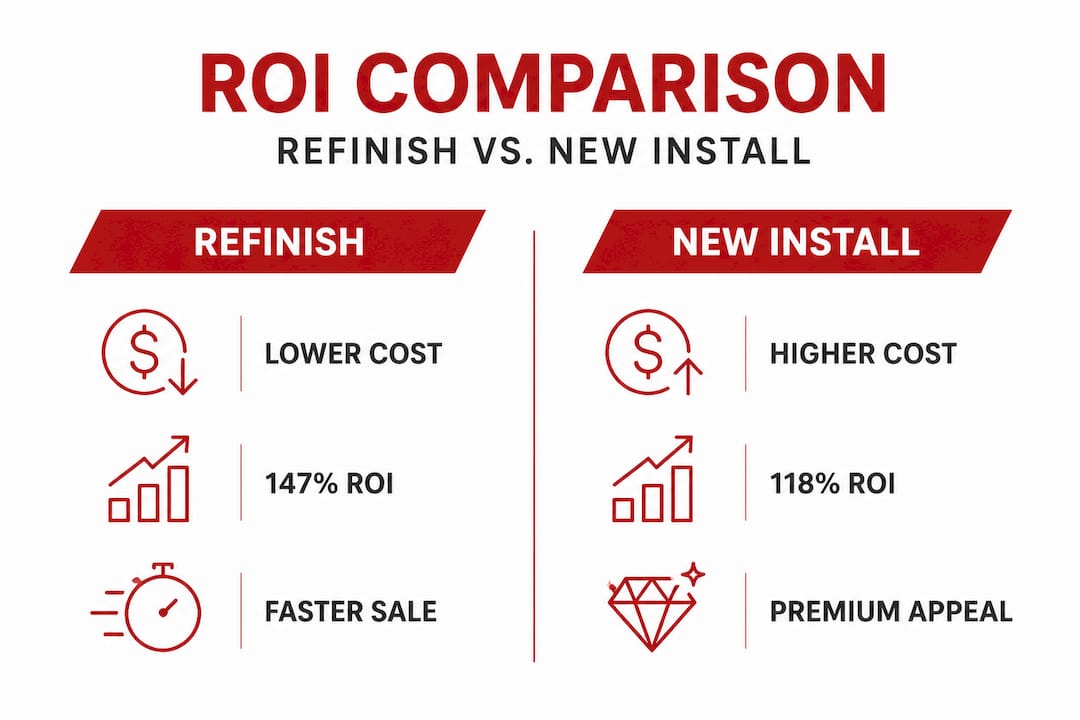 Infographic comparing ROI for refinishing versus new hardwood installation