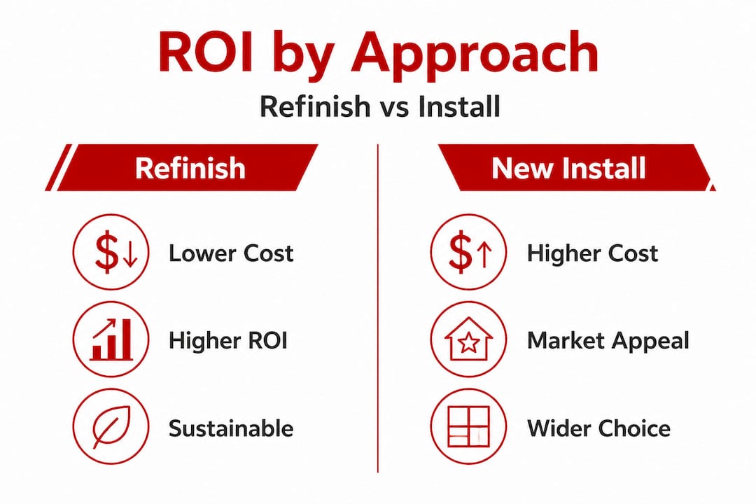 Infographic comparing ROI of refinishing vs new installation