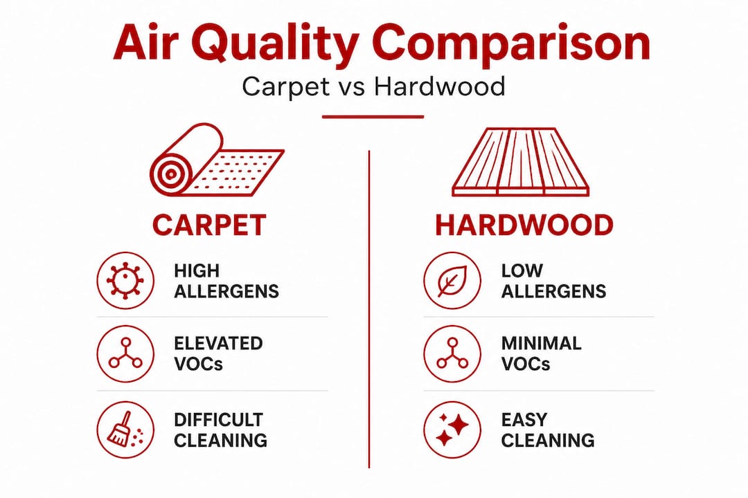 Infographic comparing carpet and hardwood air quality
