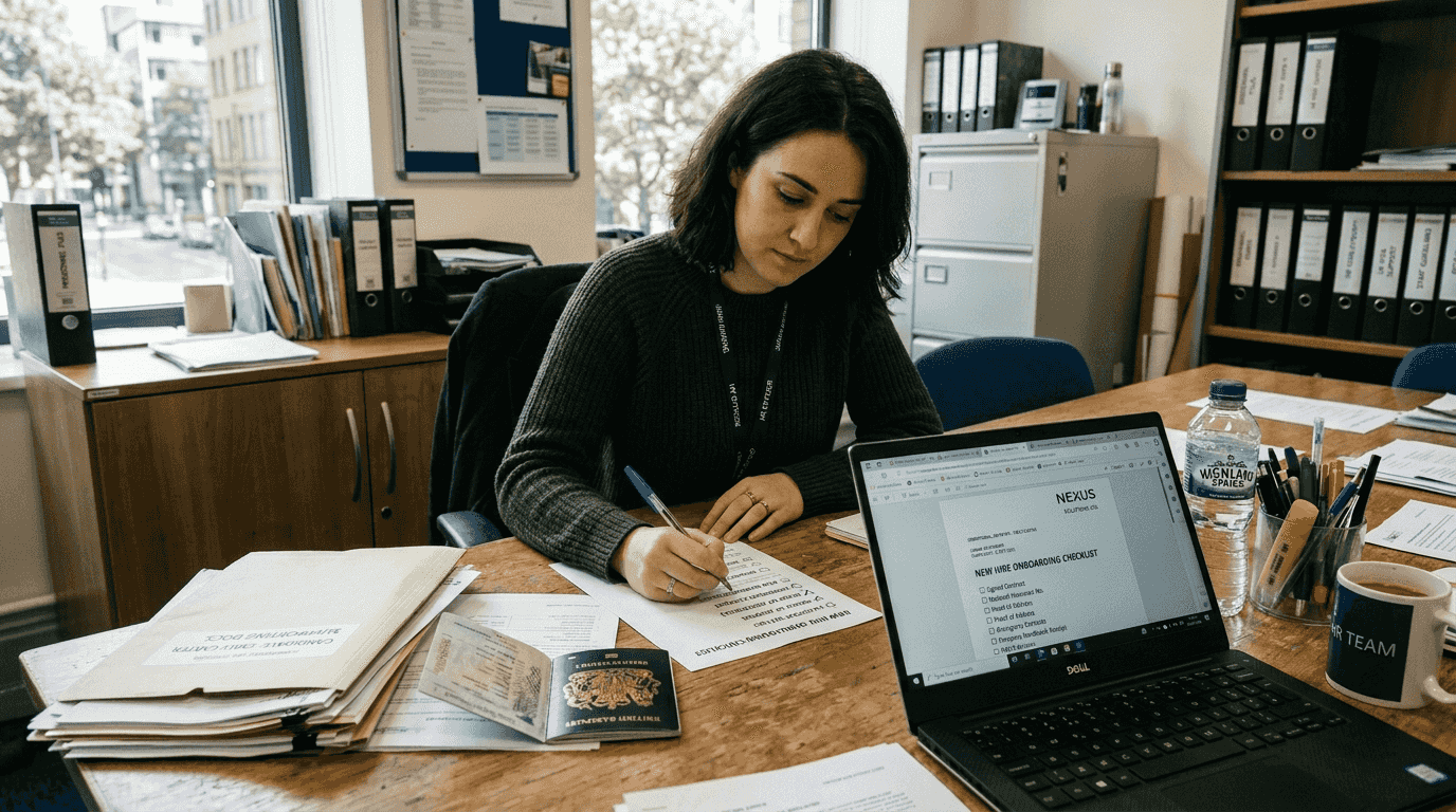 Woman reviewing visa documents checklist