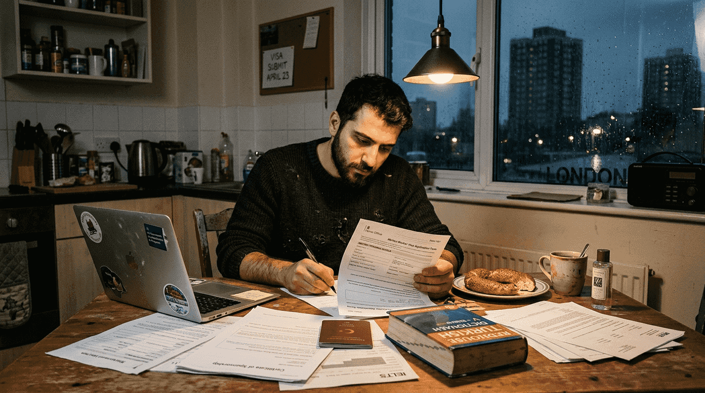 Turkish applicant preparing UK visa paperwork