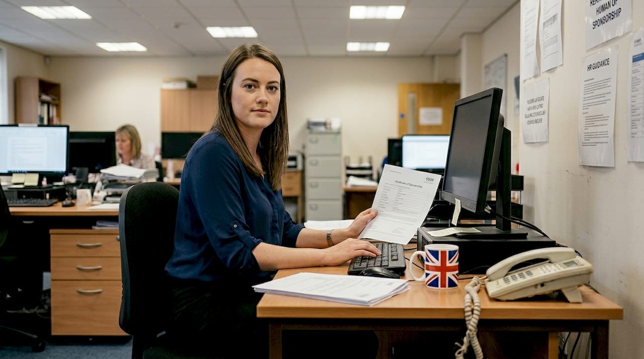 HR worker handling UK sponsorship certificate documents