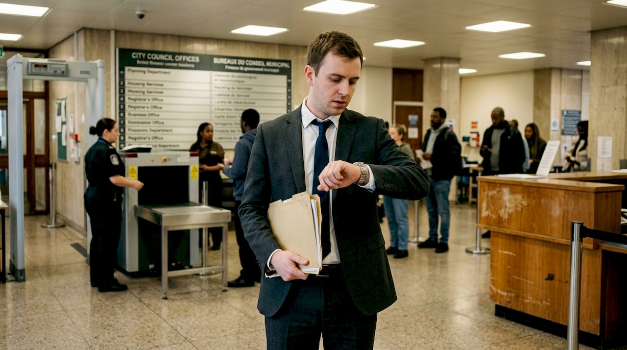 Man arriving for UK visa interview