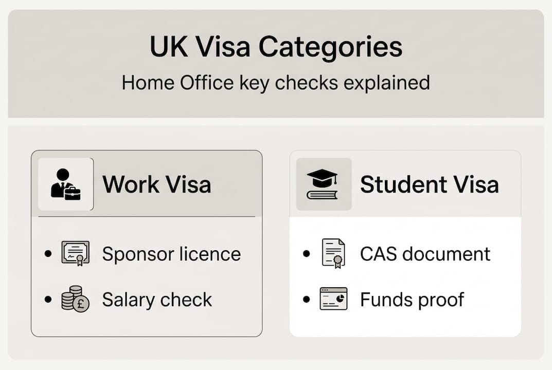 Infographic showing UK work and student visa checks