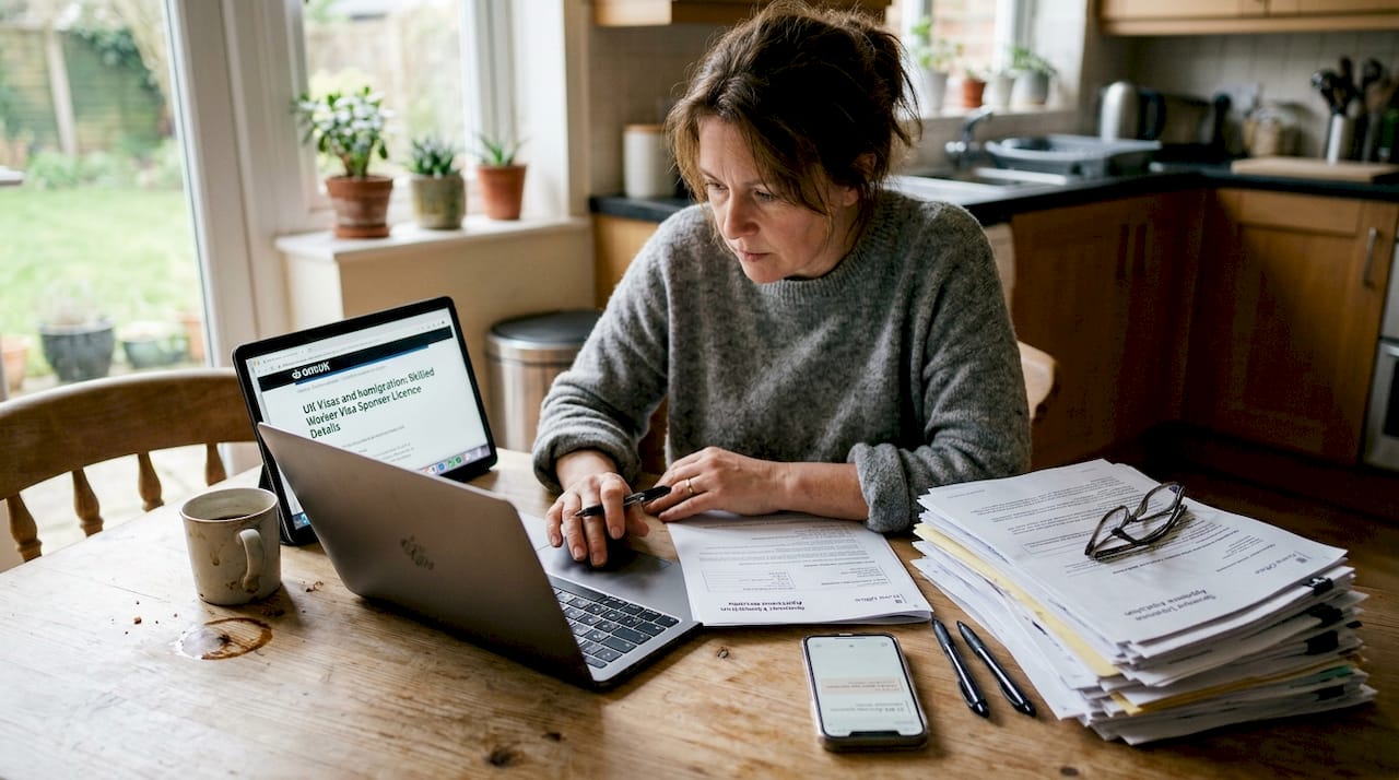 Applicant reviewing documents for work visa