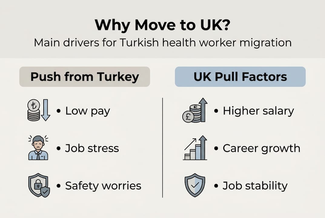 Infographic showing push and pull factors for migration