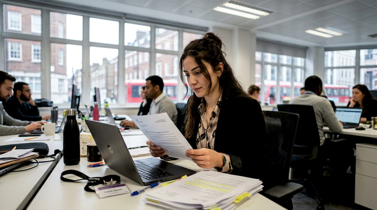 Turkish professional reviewing UK work visa documents