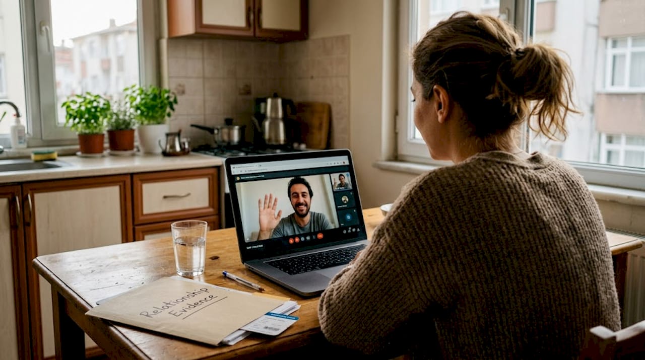 Woman video calling partner for relationship proof