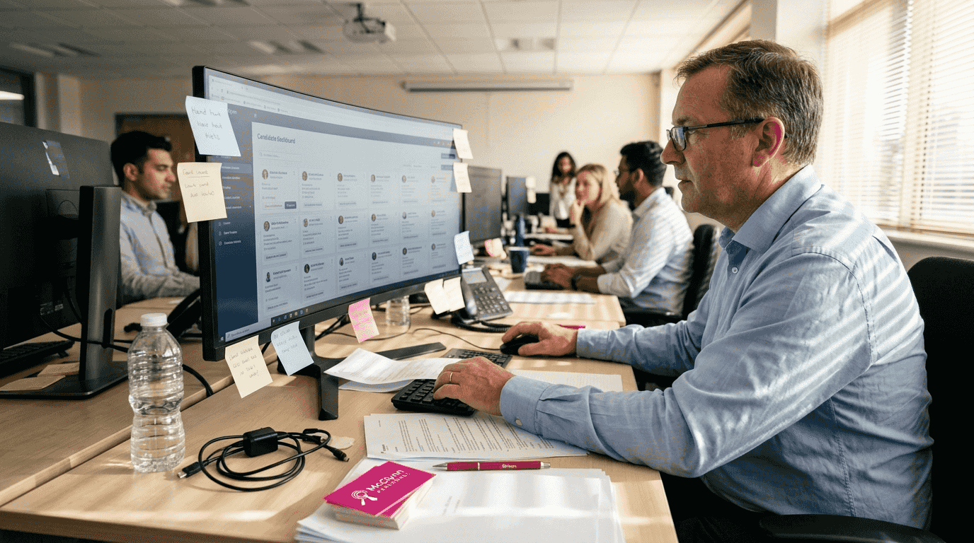 HR manager browsing AI recruitment dashboard