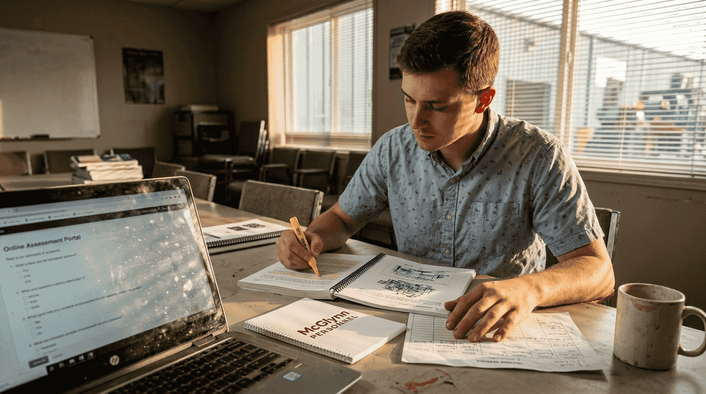 Candidate taking technical assessment in training room